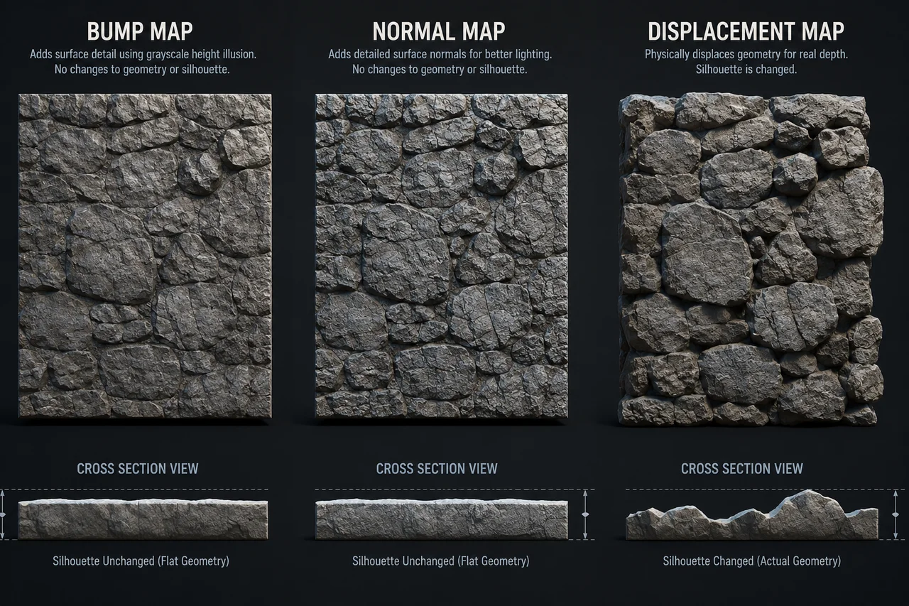 Normal Map, Bump Map, or Displacement Map? A Practical Guide for 3D Artists